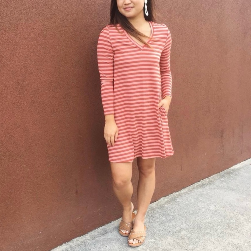 Fighting Eel FE Striped A-line Dress Medium Coral Salmon